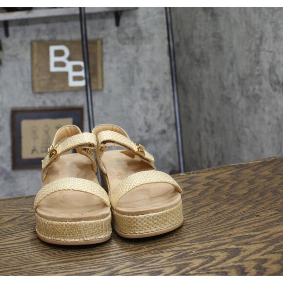 Anne Klein Verse Double Strap Platform Wedge Sandals Natural Raffia Brown 9.5M - Picture 3 of 7